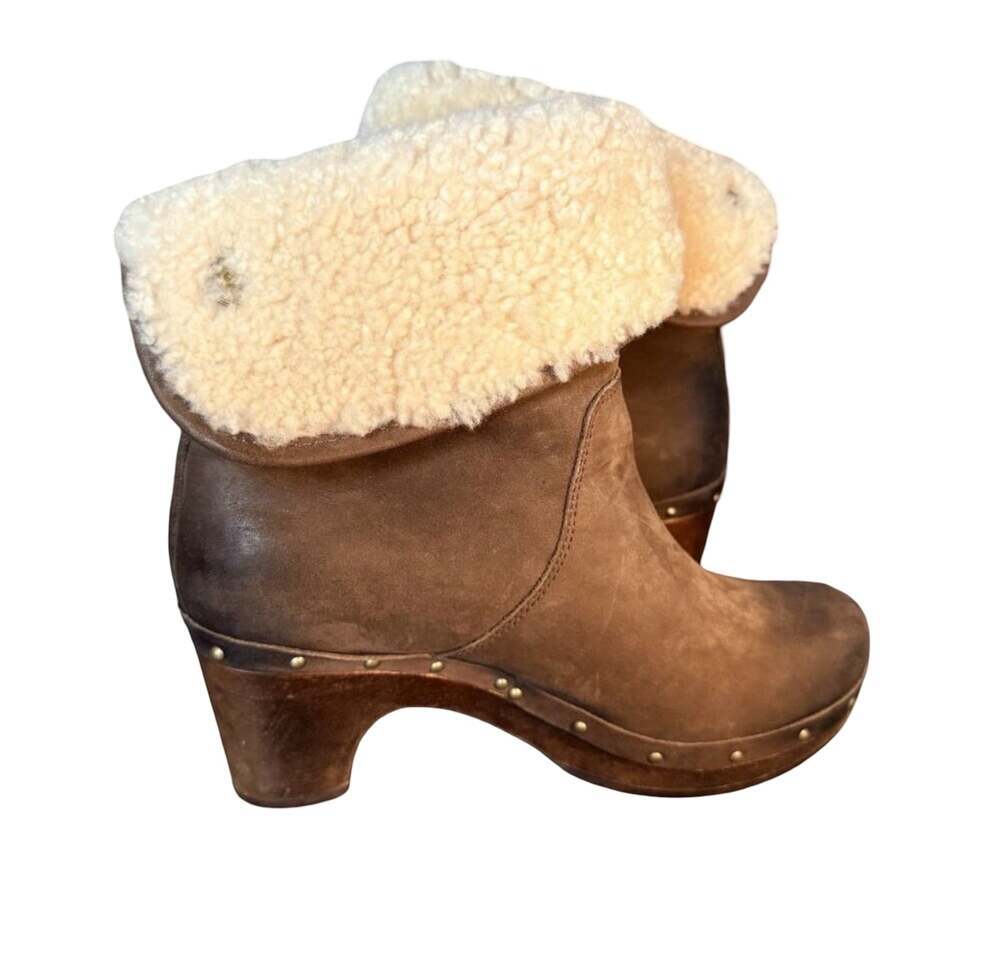 UGG Australia Brown Suede Shearling Clog Boots